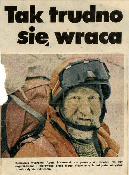 Fragment artykułu Mirosława Kurasia “Tak trudno się wraca”, opisujący przebieg wyprawy.