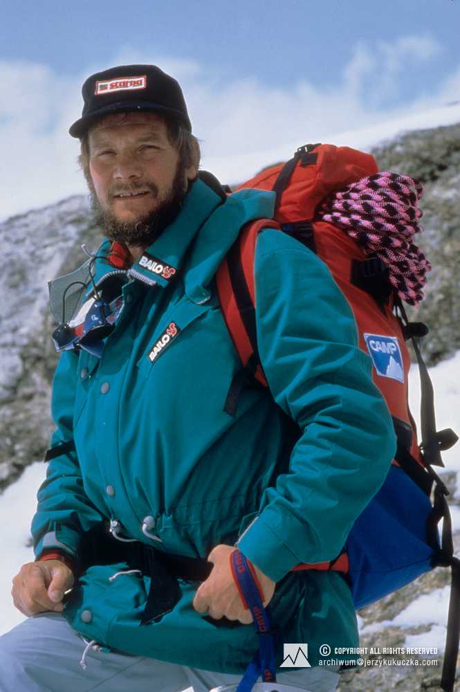 Jerzy Kukuczka podczas sesji reklamowej dla firm Bailo, CAMP, Scarpa.