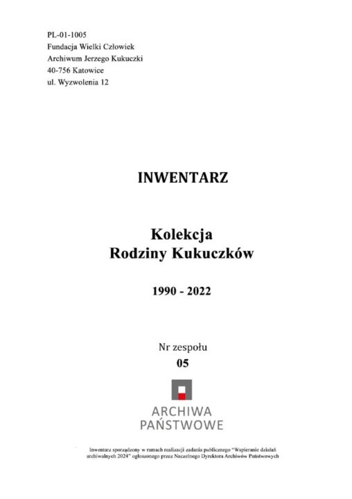 thumbnail of Inwentarz Kolekcja rodziny Kukuczków