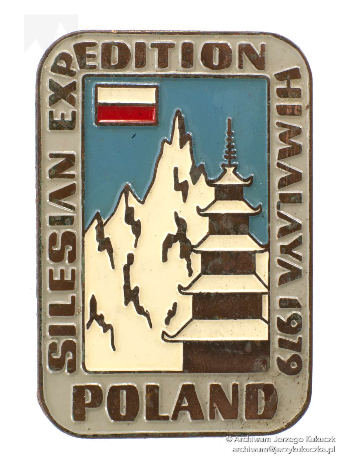 Przypinka wyprawy śląskiego Klubu Wysokogórskiego w Himalaje w 1979 r.