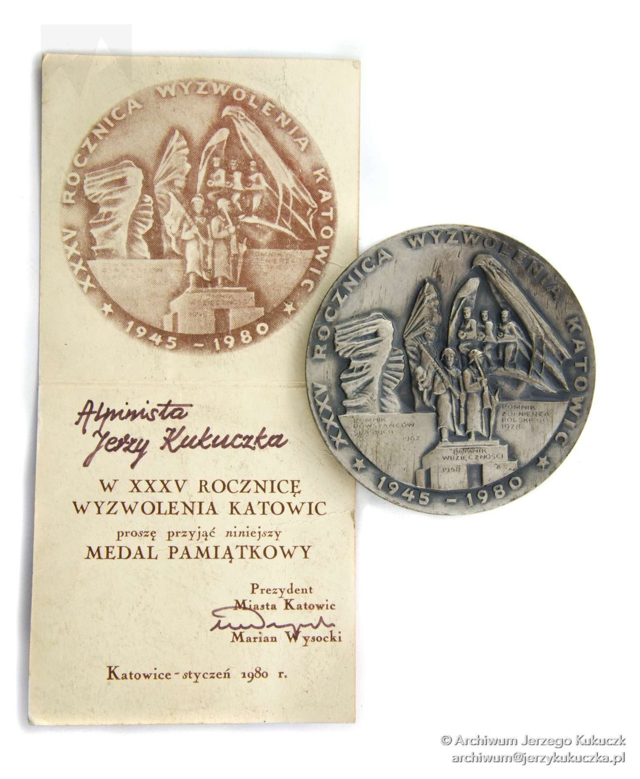 Medal pamiątkowy z okazji 35-lecia wyzwolenia Katowic