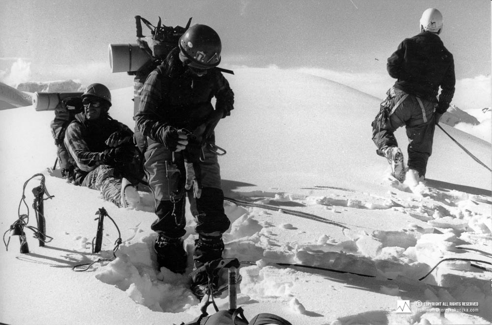 Participants of the expedition on the Manaslu slope. From the left: Carlos Carsolio, Elsa Avila and Wojciech Kurtyka.