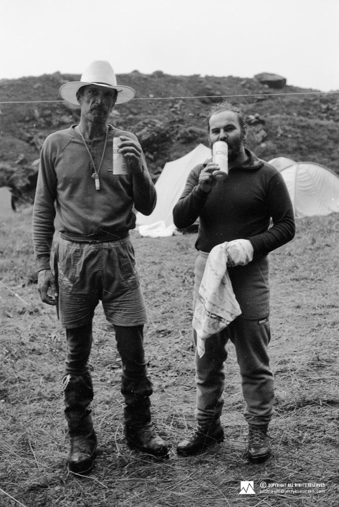 Steve Untch (left) and Janusz Majer at the base camp.