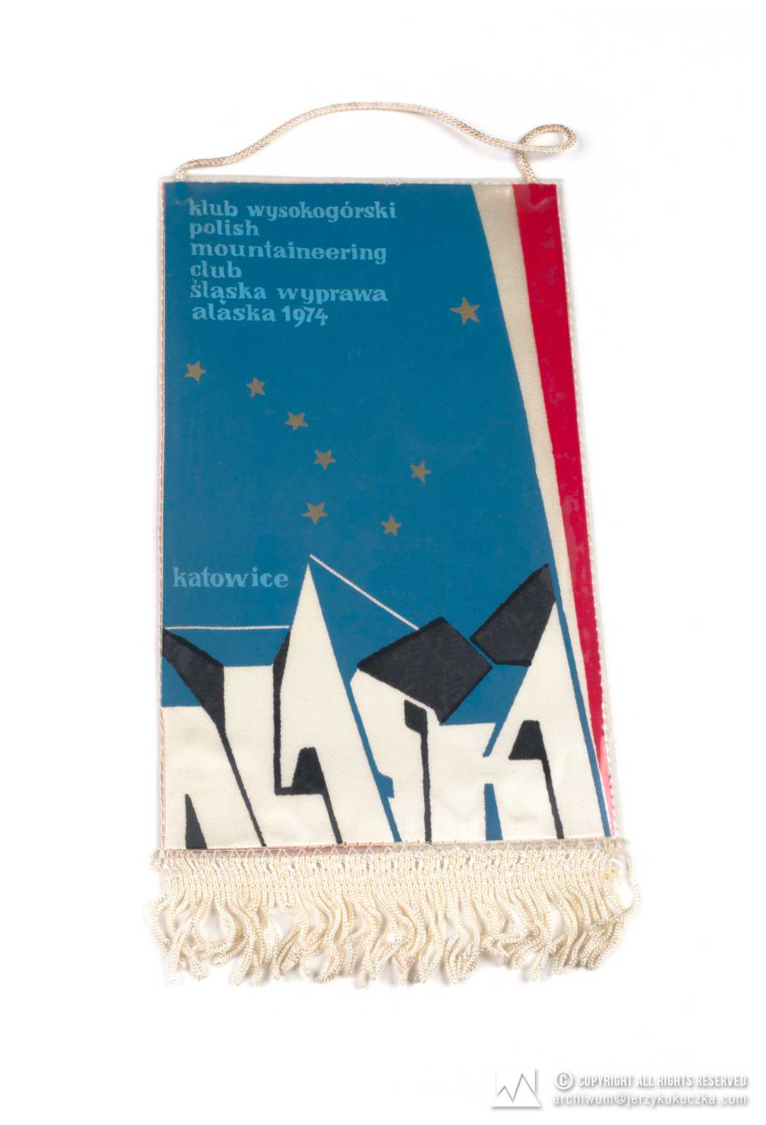 proporczyk wyprawy na Alaskę w 1974 r. prostokątny, laminowany. 1974