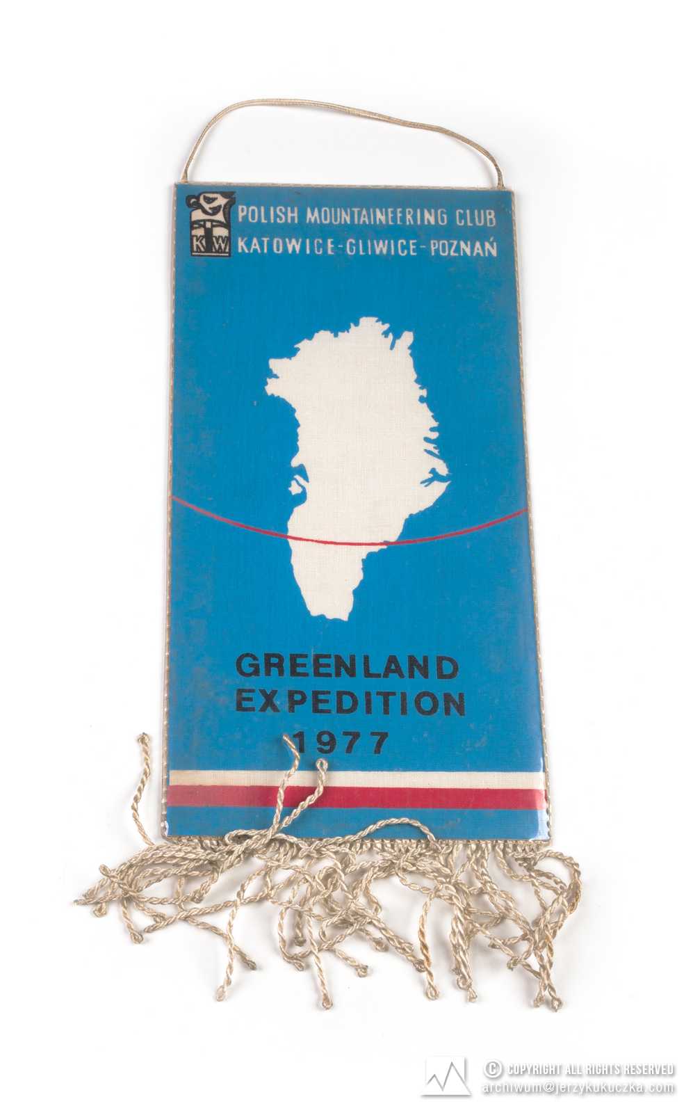 proporczyk PMC Greenland Expedition 1977 [z wyprawy na Grenlandię w 1977 r.], prostokątny. 1977