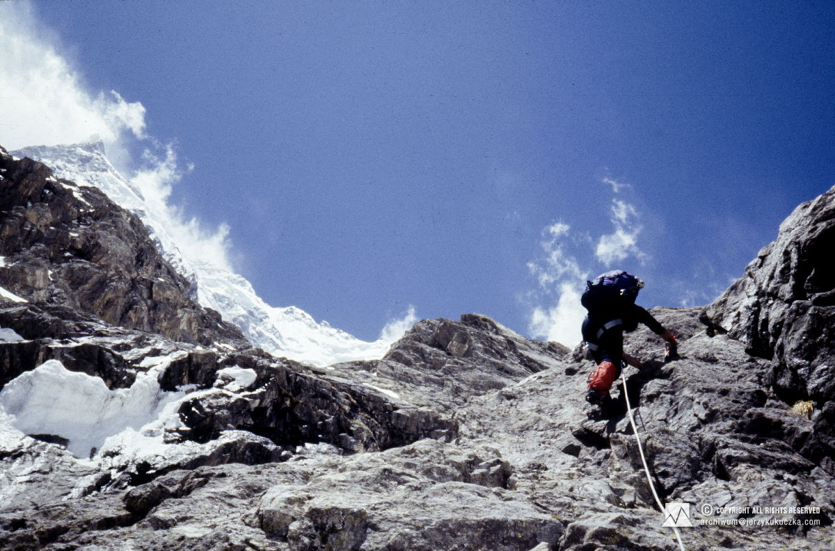 Paweł Mularz while climbing in the lower parts of Nanga Parbat.