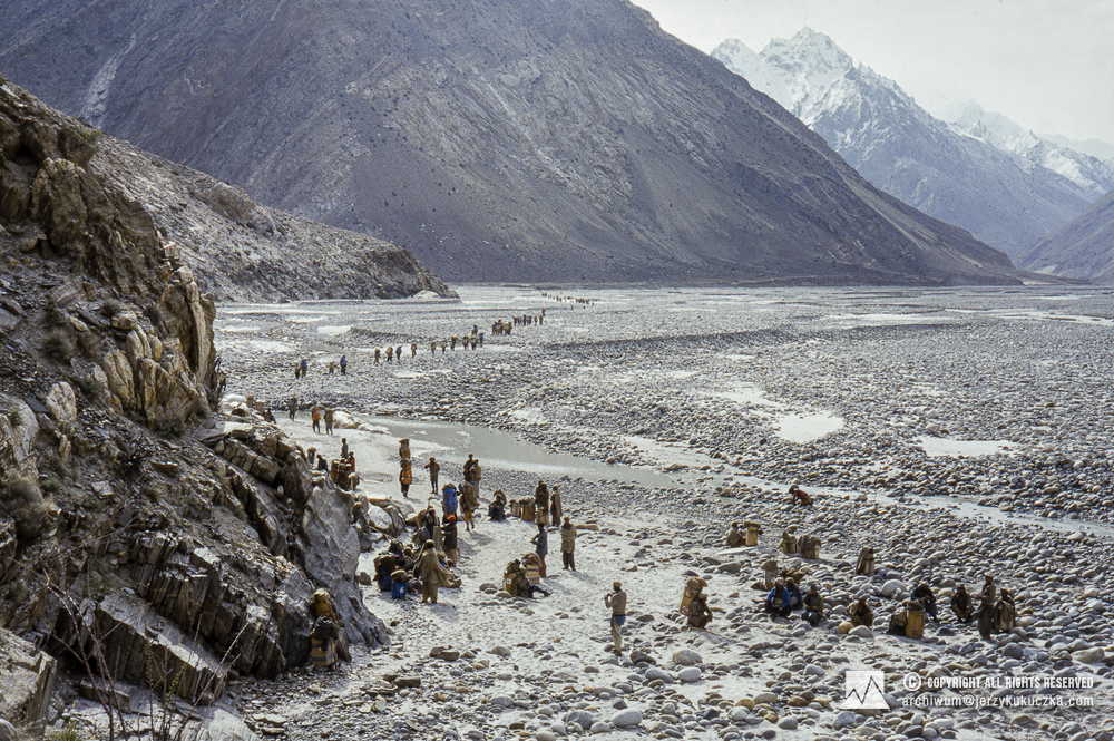 Porters in the Brald River Valley on their way to base camp.