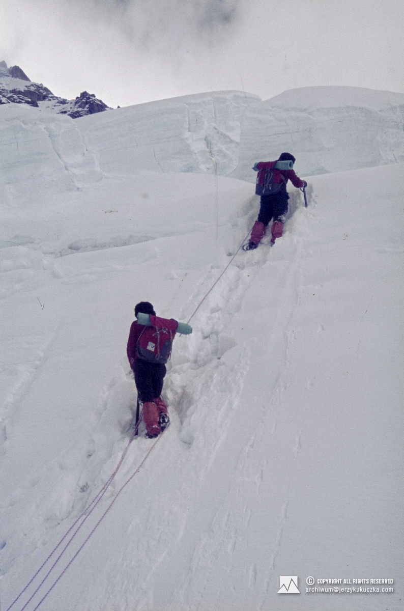 Participants of the expedition during the climb.