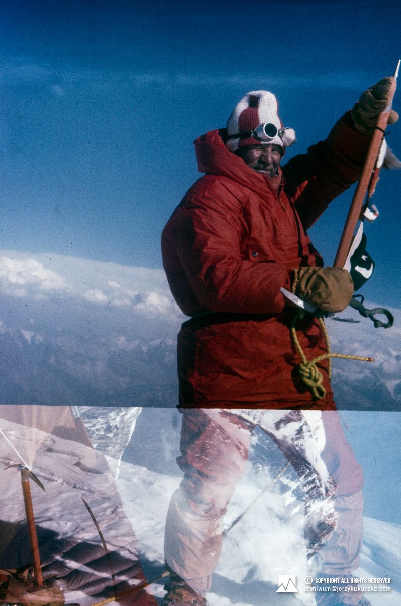Jerzy Kukuczka na szczycie wschodniego wierzchołka Tirich Mir (7692 m n.p.m.) - 10.08.1978r.