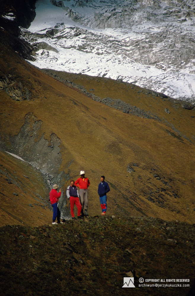 Participants of the expedition near the base. From left to right: Lech Korniszewski, Ramiro Navarrete, Steve Untch and Phil Butler.