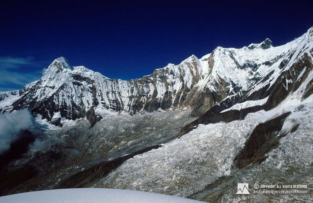 Annapurna Massif. On the left side the Annapurna South peak (7219 m above sea level) is visible.