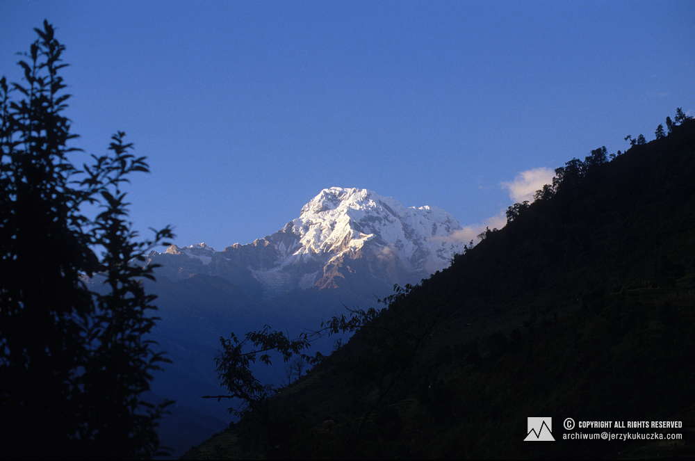 The Annapurna South summit in the Annapurna massif (7219 m above sea level).