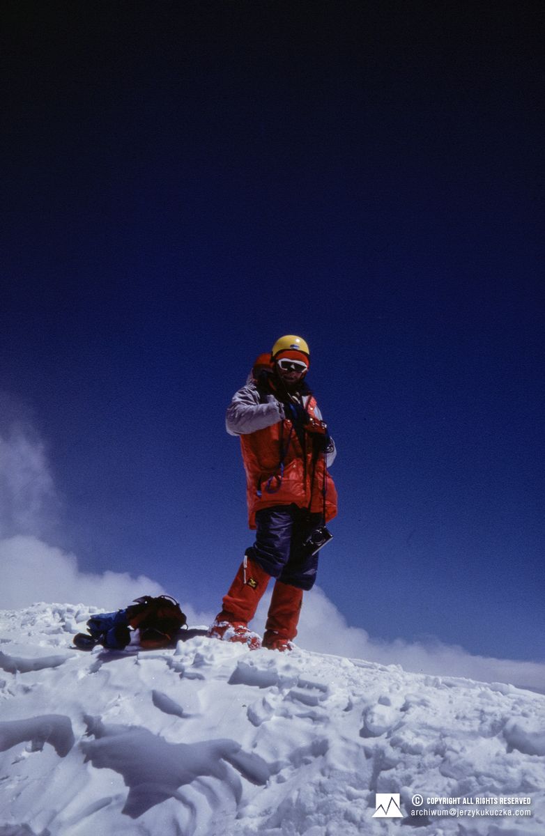Jerzy Kukuczka on the top of Nanga Parbat (8125 m above sea level) - July 13, 1985