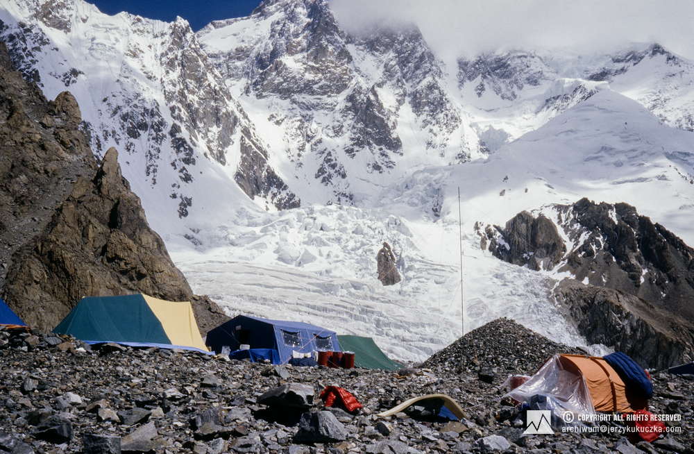 Expedition base. In the background K2 (8611 m above sea level).