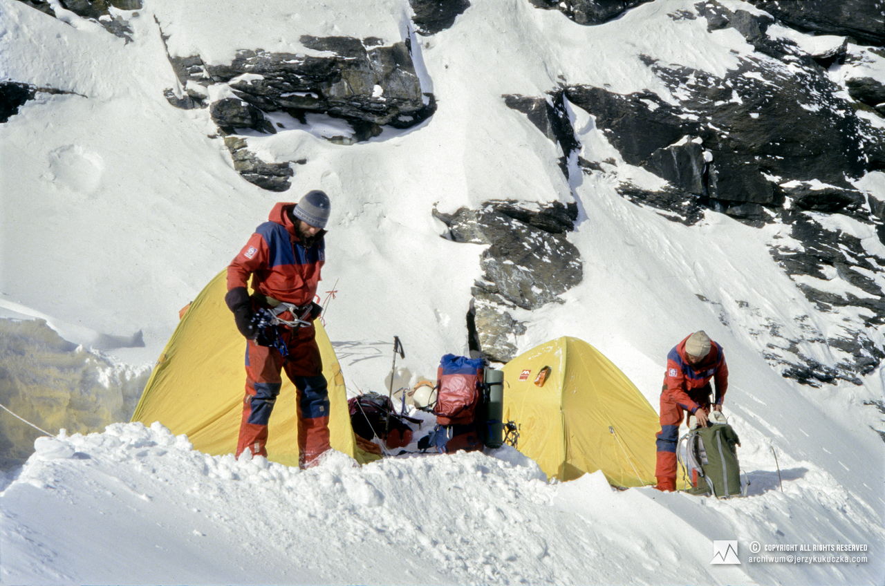Participants of the expedition in camp I (5200 m above sea level). From the left: Andrzej Czok and Janusz Skorek.