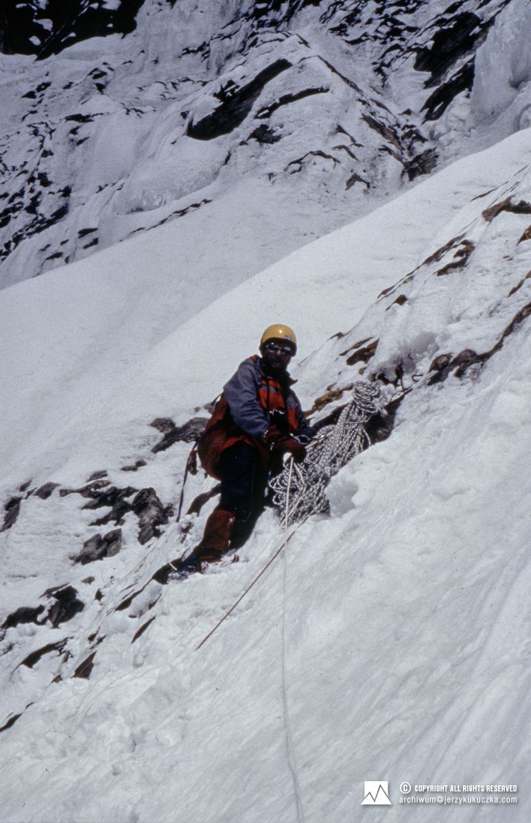 Jerzy Kukuczka while climbing.