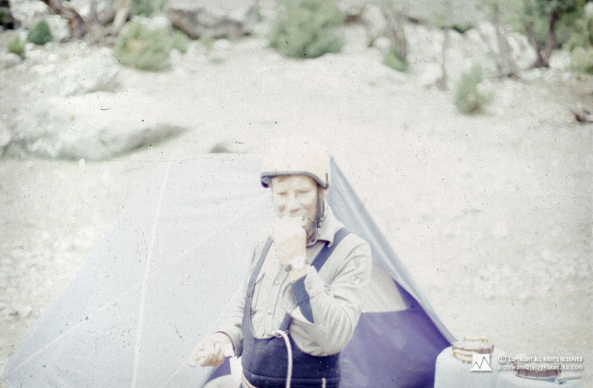 Jerzy Kukuczka in the base camp after descending from the top of Nanga Parbat.