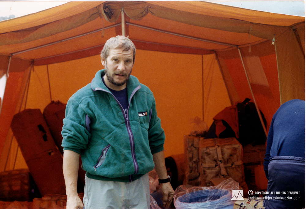 Jerzy Kukuczka at the base camp.