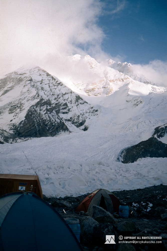 Expedition base camp. Shisha Pangma massif in the background.
