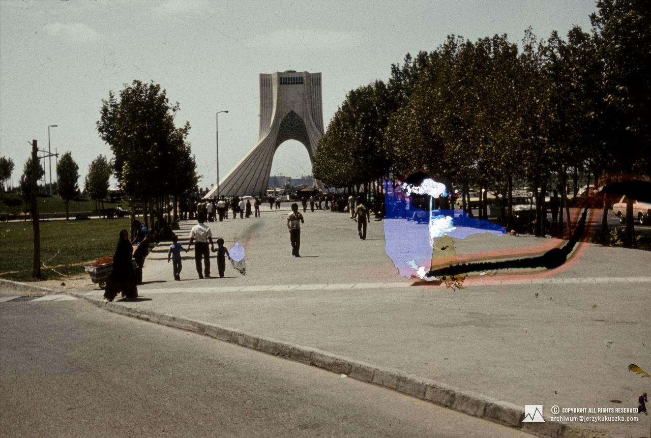 The Azadi Tower in Tehran. Travel of the participants of the expedition through Iran. Route from Katowice to Islamabad.