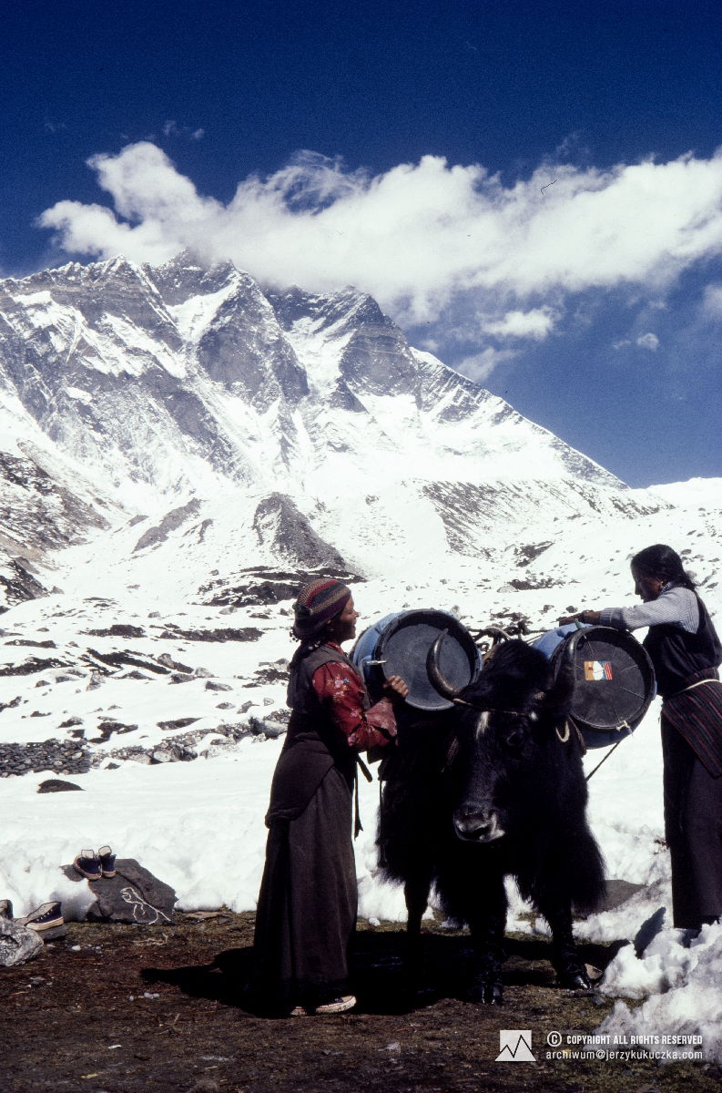 Nepalki na tle południowej ściany Lhotse.